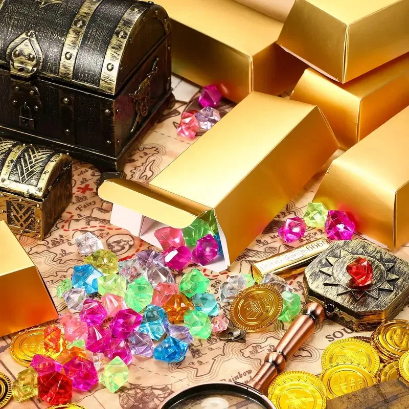 12 stks Gouden Repen Fake Bar Geschenkdoos Gouden Partij Gunst Chocolade Gouden Munten Folie Schat Baksteen Papier Dozen voor Party Casino hen - Image 5