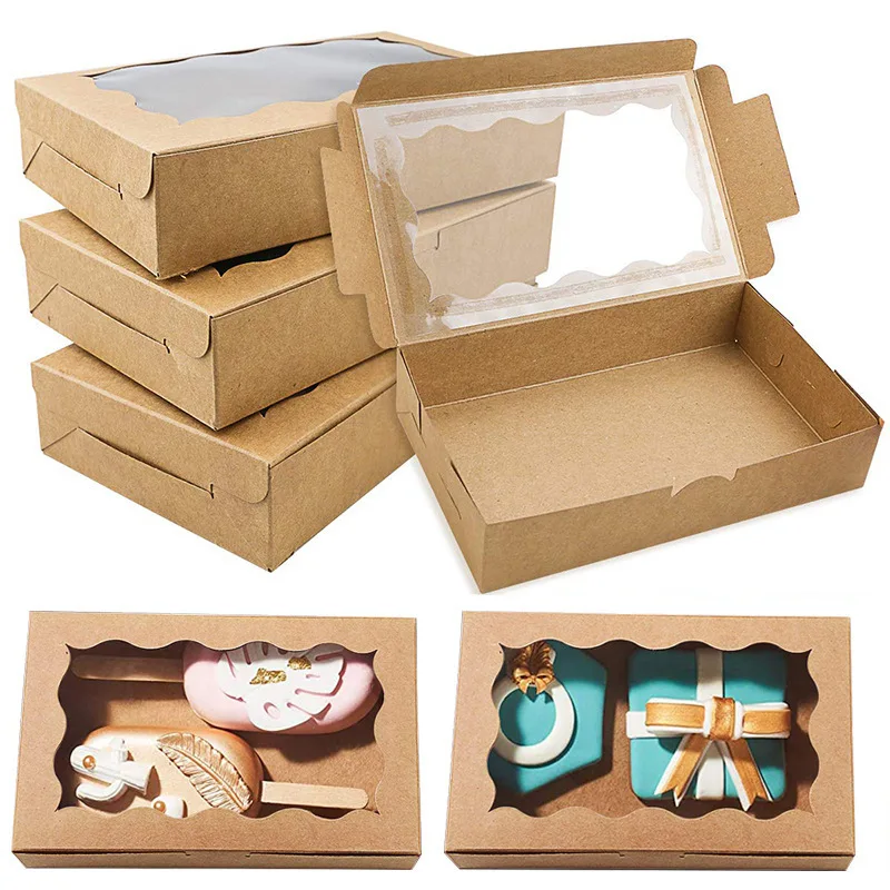 10/20 Stuks Kraftpapier Taart Snoep Dozen Rechthoek Open Venster Bruiloft Sieraden Chocolade Geschenkverpakkingen Bakken Feestartikelen - Image 4