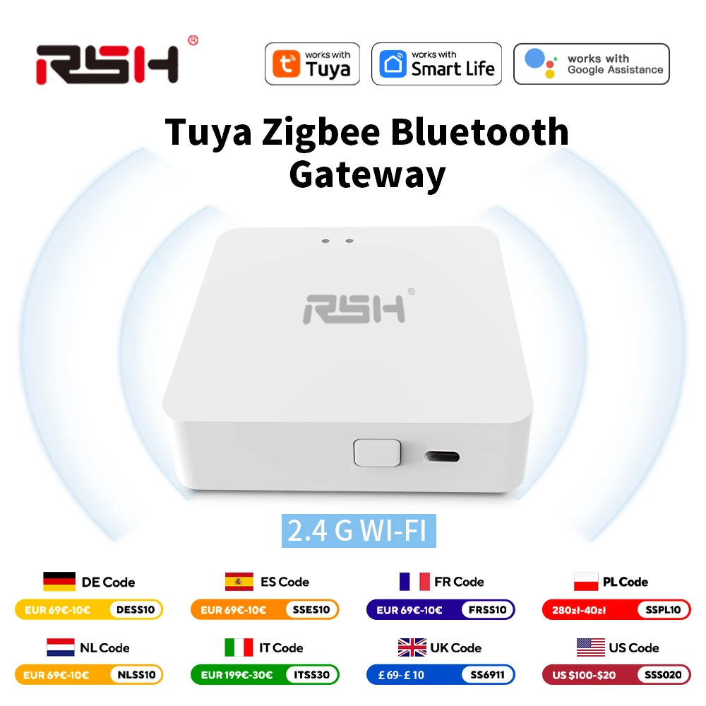 RSH Tuya Multi Mode ZigBee Bluetooth Gateway Hub Smart Home Apparaten Afstandsbediening Brug Ondersteuning Alexa Google Home Voice