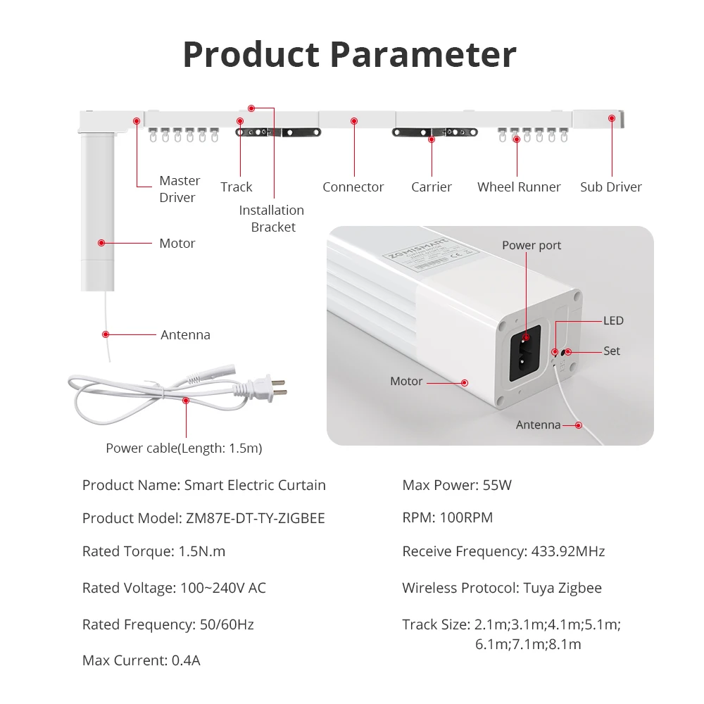 Zemismart Zigbee 3.0 Smart Gordijn Track Werk met Tuya Zigbee Hub SmartThings Alexa Google Home Assistant Elektrische Gordijnen - Image 6