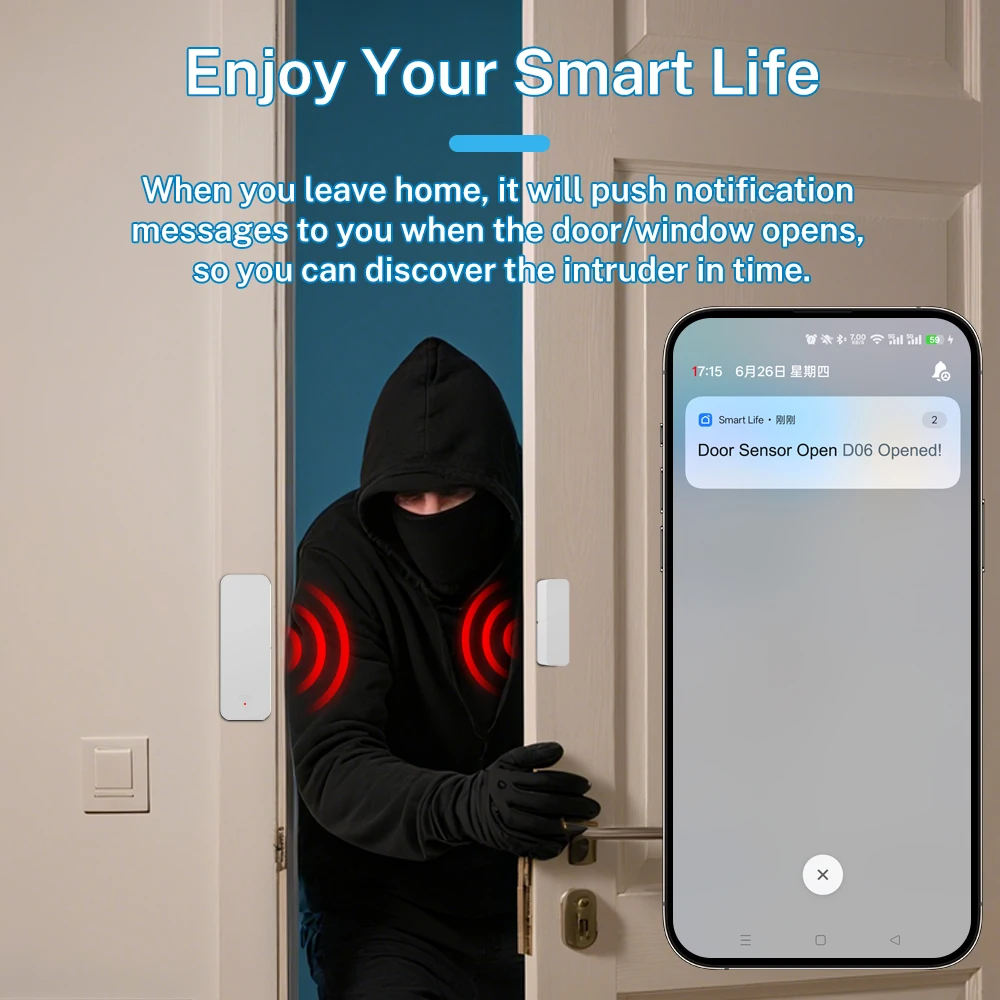 Tuya Smart Home WiFi-deursensor Alarm Raam Deur Open/Gesloten Detectoren Beveiliging Tuay Smart Life voor Alexa Google - Image 2