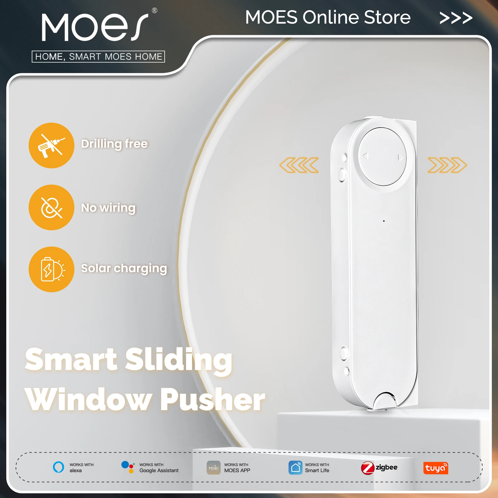 Moes Tuya Zigbee Slimme Schuifraam Pusher Automatische Opener Dichterbij Zonne-Energie Opladen App Afstandsbediening Ondersteuning Alexa Google Home