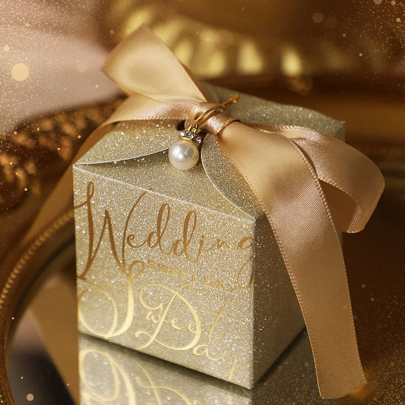 New Wedding Candy Box Met Parel Strik High-End Gift Chocolade Doos Hoge Kwaliteit Glitter Poeder Shell Gift doos - Image 3