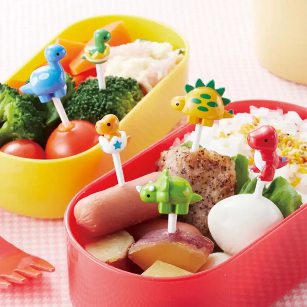 6pcs/set Cute Dinosaur Fruit Fork Kids Snack Dessert Decoration Forks Toothpick Lunch Salad Decoration Accessories Cake Picks