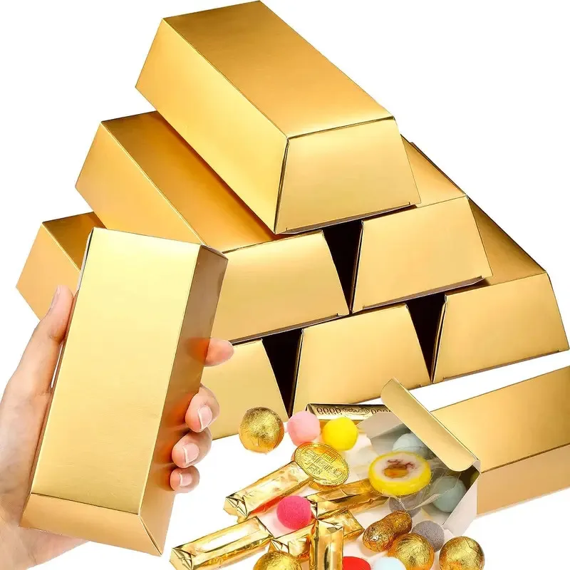 12 stks Gouden Repen Fake Bar Geschenkdoos Gouden Partij Gunst Chocolade Gouden Munten Folie Schat Baksteen Papier Dozen voor Party Casino hen