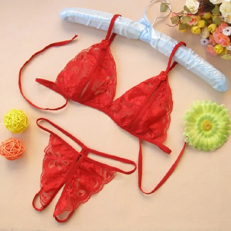 Women Erotic Lingerie Hot Transparent Open Crotchless Sexy Lenceria Lace Underwear Sex Bra + T Pants Exotic Apparel Baby Dolls - Image 2