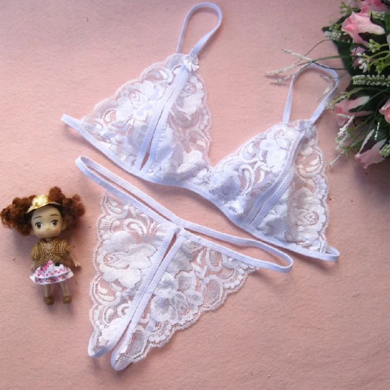 Women Erotic Lingerie Hot Transparent Open Crotchless Sexy Lenceria Lace Underwear Sex Bra + T Pants Exotic Apparel Baby Dolls - Image 3