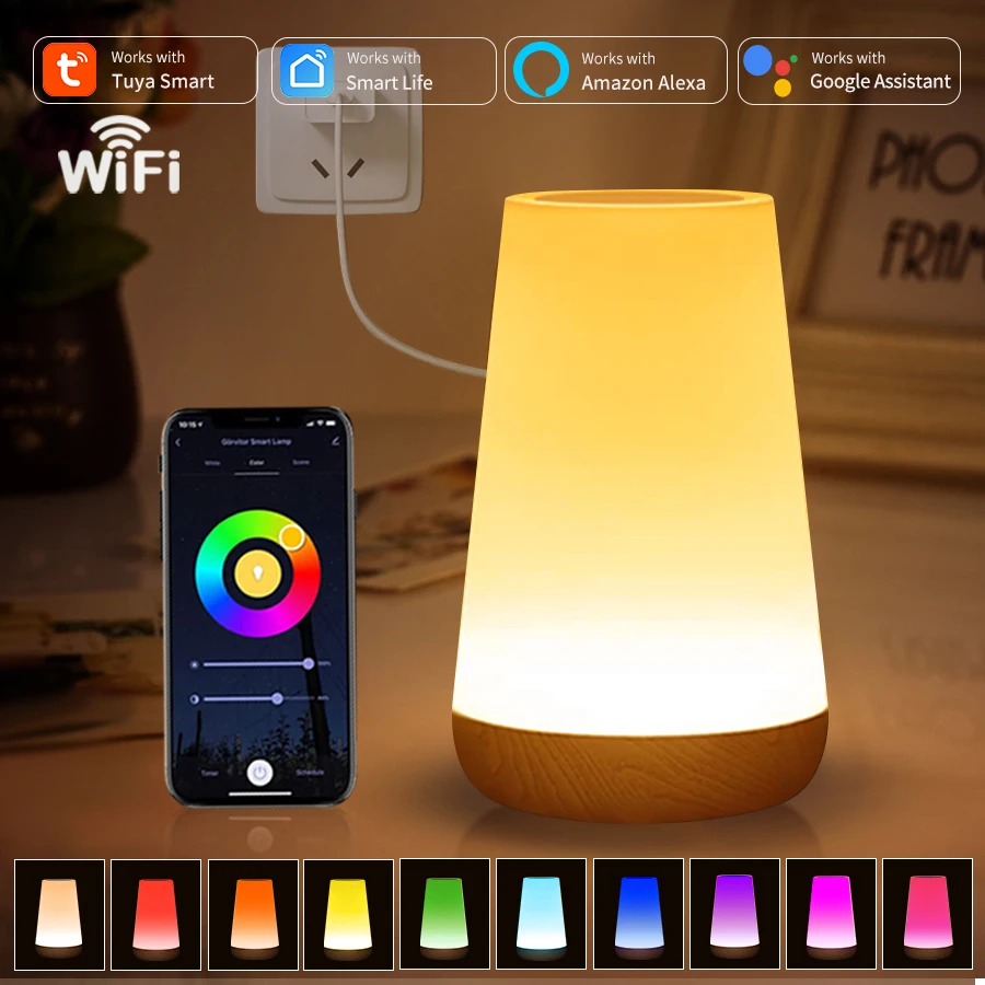 Tuya WiFi Smart Nachtlampje Werk met Alexa Google Home Nachttafellamp Nachtkastje Dimbaar Meerkleurig Slaapkamer Decor Nachtverlichting