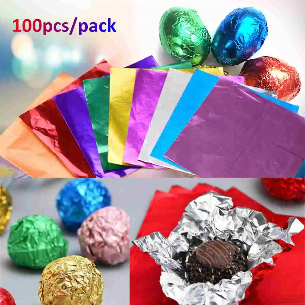 100 stks 8x8 cm Aluminiumfolie Inpakpapier Vellen Folie Snoep Pakket Papier Chocolade Snoep Suiker Voedsel diy Bakken Levert