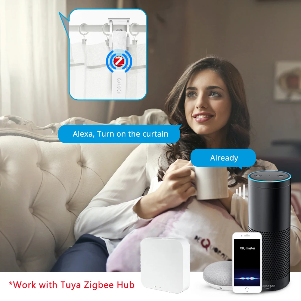 Zigbee Smart Curtain Driver Robot voor Roman I Type U Type Gordijnen Track Alexa Google Home Control Zemismart Motor Drivers - Image 2