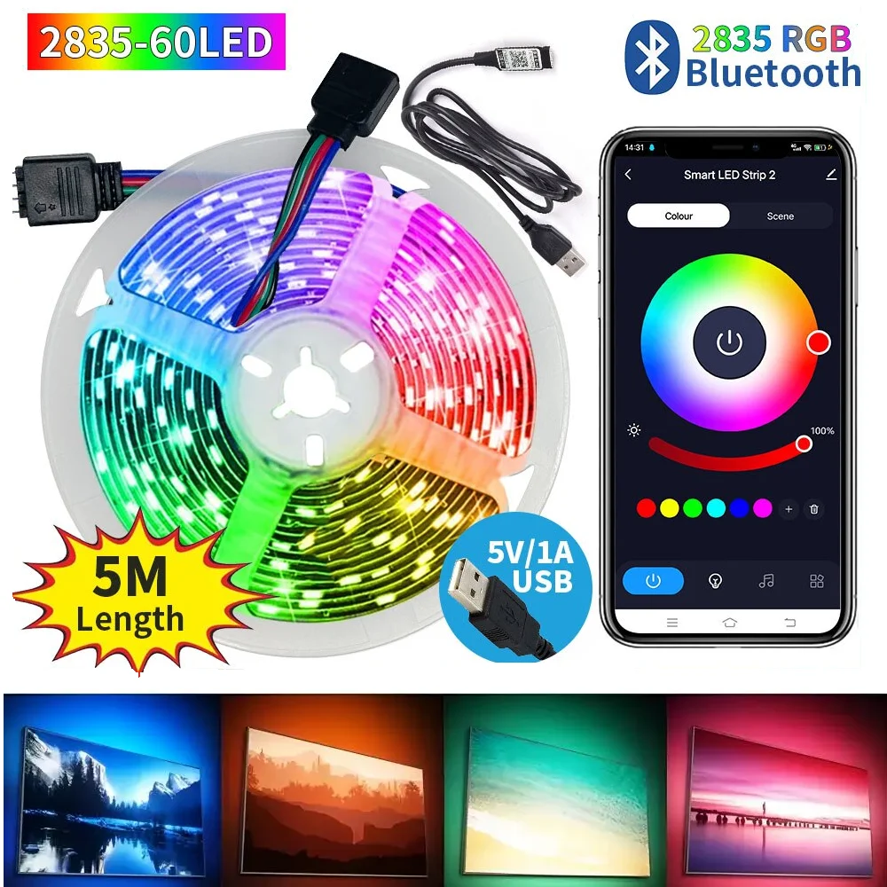 Smart Bluetooth Led Strip Verlichting RGB 2835 5 V USB Smart Leven App Gecontroleerd voor Desktop Scherm TV BackLight flexibele Diode Tape