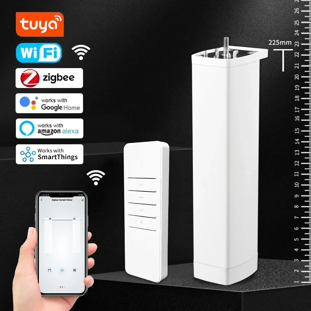 Smart Tuya Wifi/Zigbee elektrische gordijnsluitermotor met RF-afstandsbediening 22,5 cm formaat APP-bediening Alexa Google Assistant SmartThings
