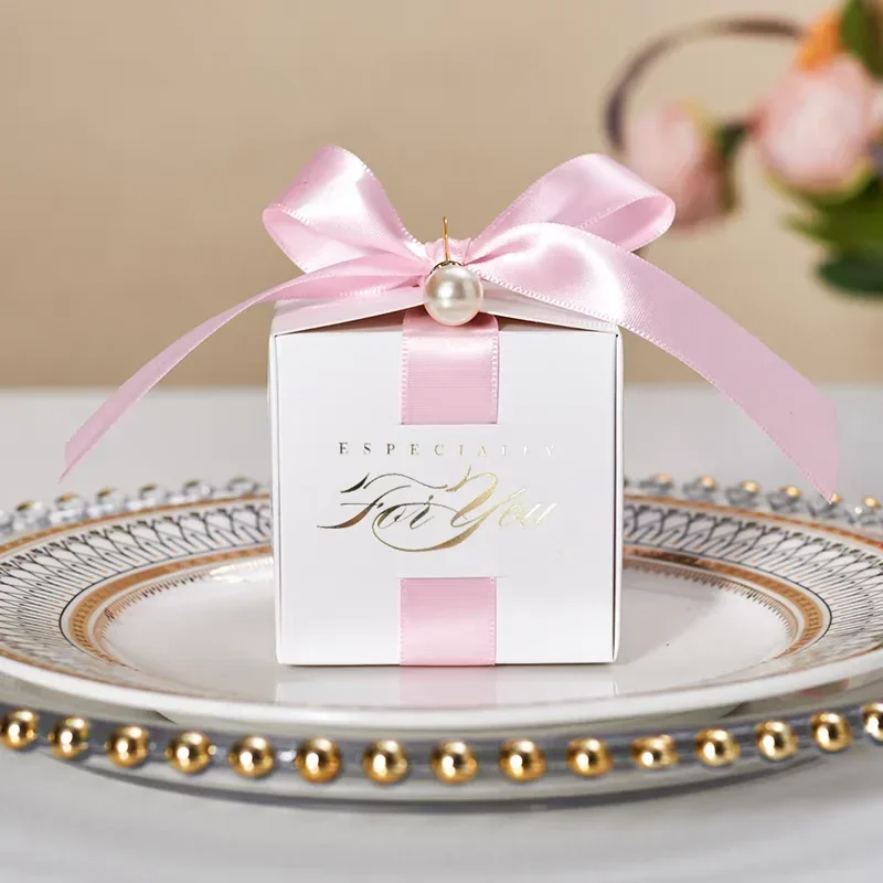 Bruiloft gunsten geschenkdoos met lint, snoep chocolade geschenkdozen souvenirs verpakking voor baby shower verjaardag evenement feestartikelen - Image 3