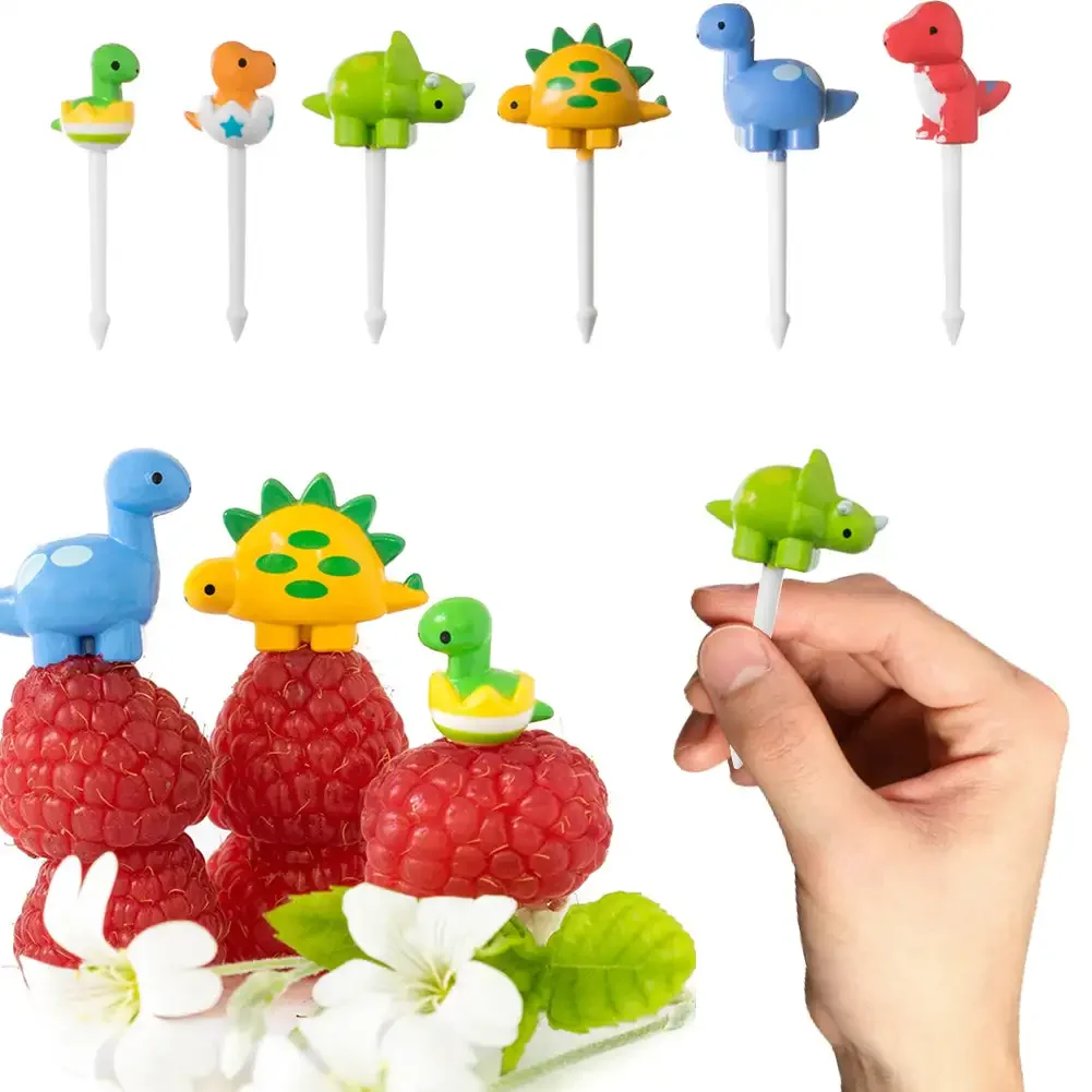 6pcs/set Cute Dinosaur Fruit Fork Kids Snack Dessert Decoration Forks Toothpick Lunch Salad Decoration Accessories Cake Picks - Image 2