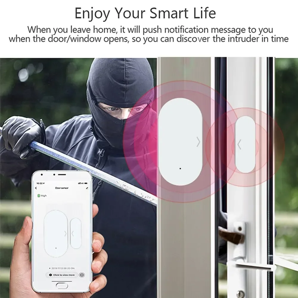 Draadloze magnetische deur- en raamsensor voor Smart Home - magnetische detectie, deuralarmautomaat - Image 2